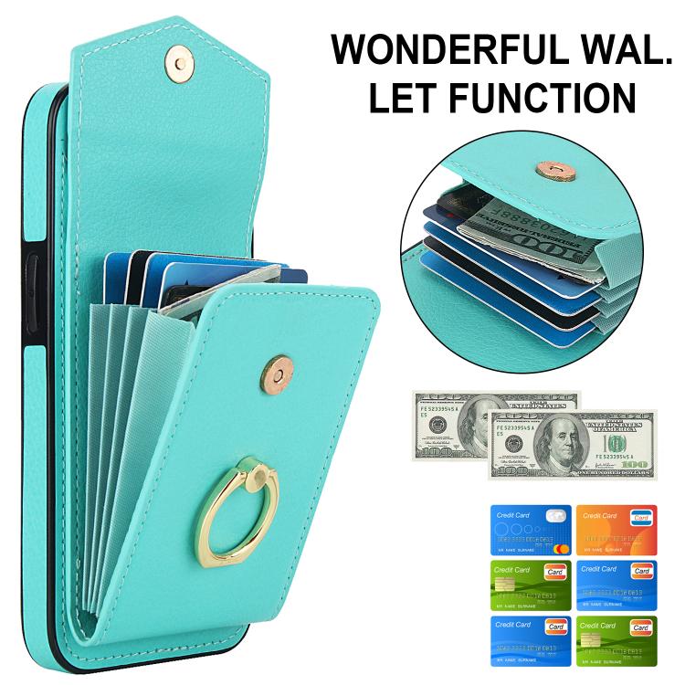 For iPhone 16e Ring Holder RFID Card Slot Phone Case(Mint Green) - iPhone 16e Cases by buy2fix | Online Shopping UK | buy2fix