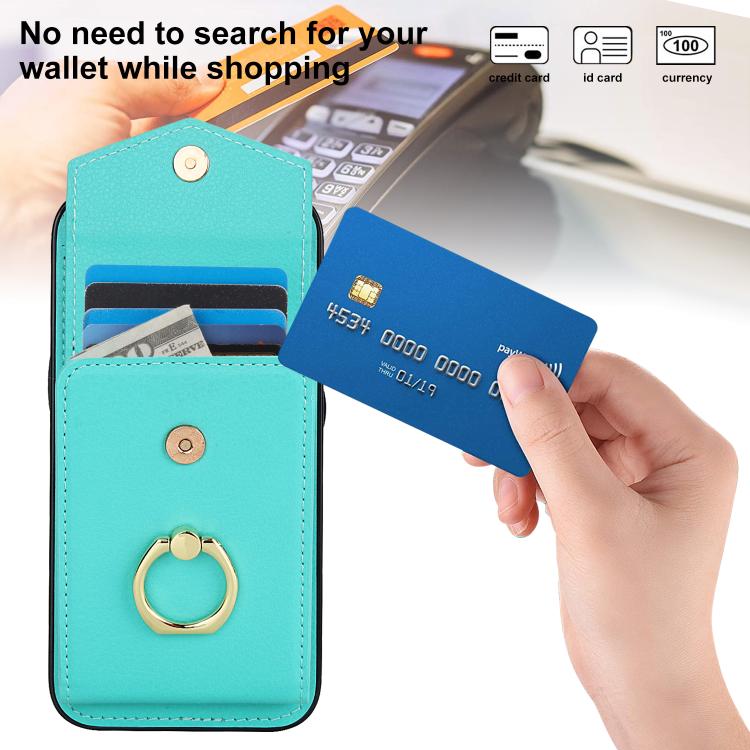 For iPhone 16e Ring Holder RFID Card Slot Phone Case(Mint Green) - iPhone 16e Cases by buy2fix | Online Shopping UK | buy2fix