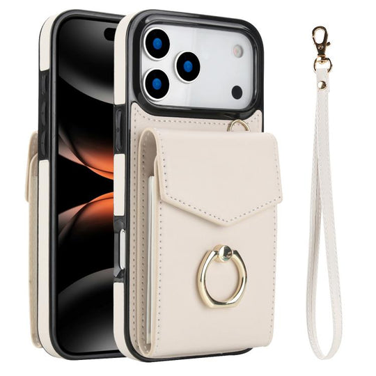 For iPhone 18 Pro Max / 17 Pro Max Ring Holder RFID Card Slot Phone Case(Beige)