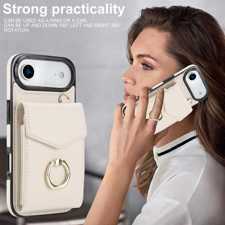 For iPhone Air Ring Holder RFID Card Slot Phone Case(Beige) - iPhone Air Cases by buy2fix | Online Shopping UK | buy2fix