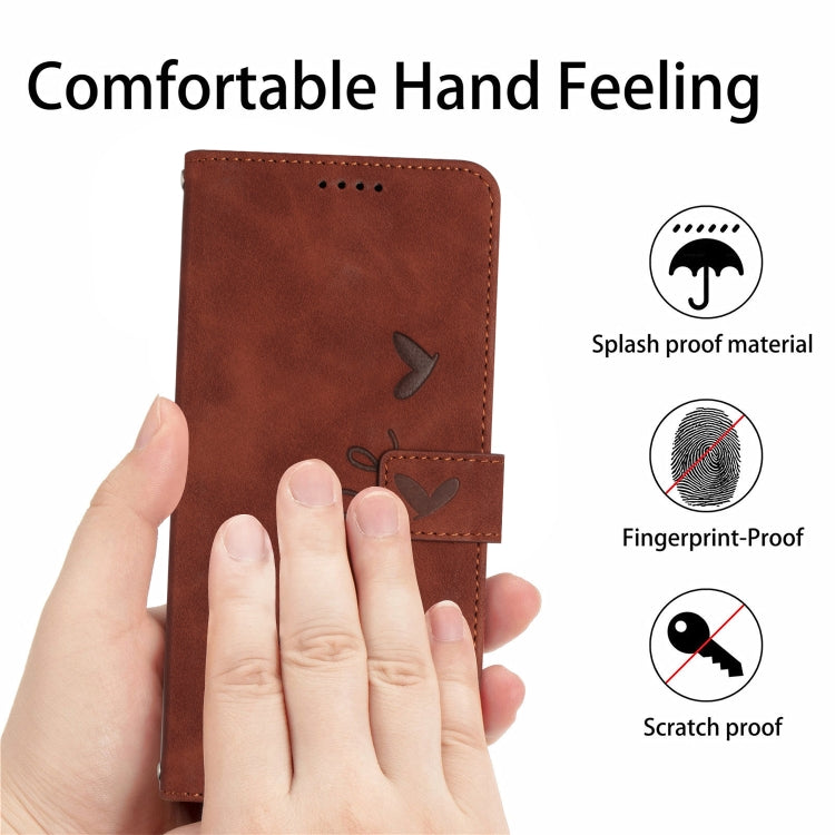 For OPPO A58 4G Skin Feel Heart Pattern Leather Phone Case with Lanyard(Brown) - OPPO Cases by buy2fix | Online Shopping UK | buy2fix