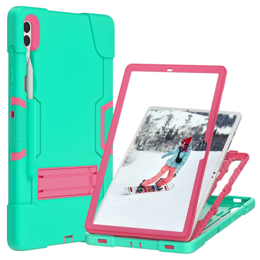 For Samsung Galaxy Tab S9+ Contrast Color Silicone PC Tablet Case with Holder(Mint Green + Rose Red) by buy2fix