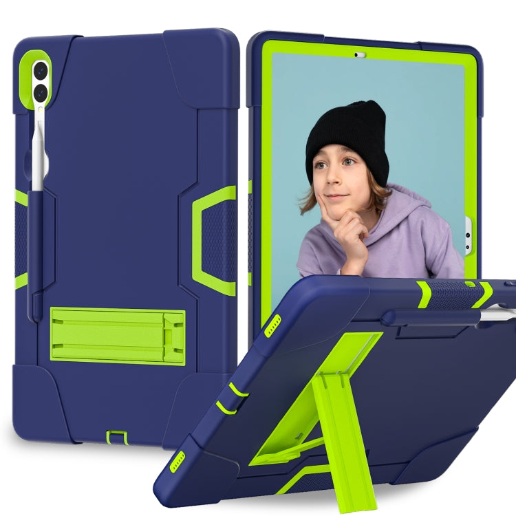 For Samsung Galaxy Tab S9+ Contrast Color Silicone PC Tablet Case with Holder(Navy Blue + Green) - Galaxy Tab S9+ Cases by buy2fix | Online Shopping UK | buy2fix