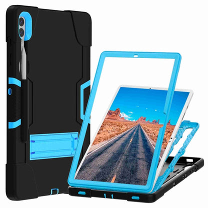 For Samsung Galaxy Tab S9+ Contrast Color Silicone PC Tablet Case with Holder(Black + Blue) - Galaxy Tab S9+ Cases by buy2fix | Online Shopping UK | buy2fix