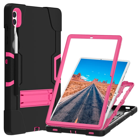 For Samsung Galaxy Tab S9+ Contrast Color Silicone PC Tablet Case with Holder(Black + Rose Red) by buy2fix