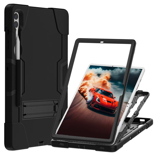 For Samsung Galaxy Tab S9+ Contrast Color Silicone PC Tablet Case with Holder(Black) by buy2fix