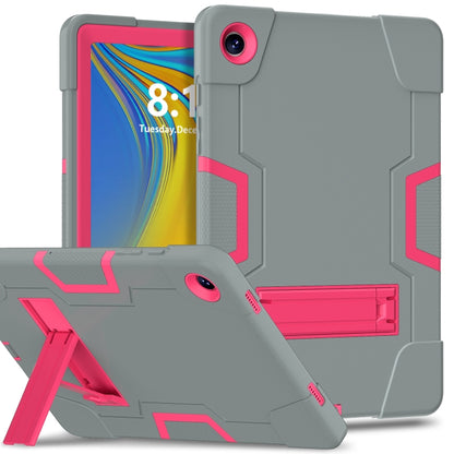 For Samsung Galaxy Tab A9+ Contrast Color Silicone PC Tablet Case with Holder(Grey + Rose Red) - Galaxy Tab A9+ by buy2fix | Online Shopping UK | buy2fix