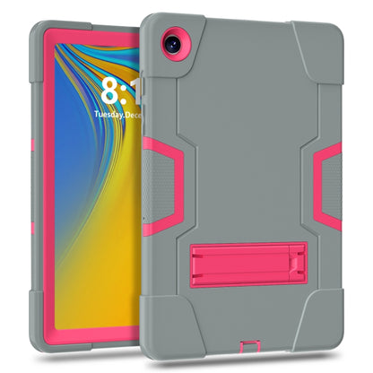 For Samsung Galaxy Tab A9+ Contrast Color Silicone PC Tablet Case with Holder(Grey + Rose Red) - Galaxy Tab A9+ by buy2fix | Online Shopping UK | buy2fix