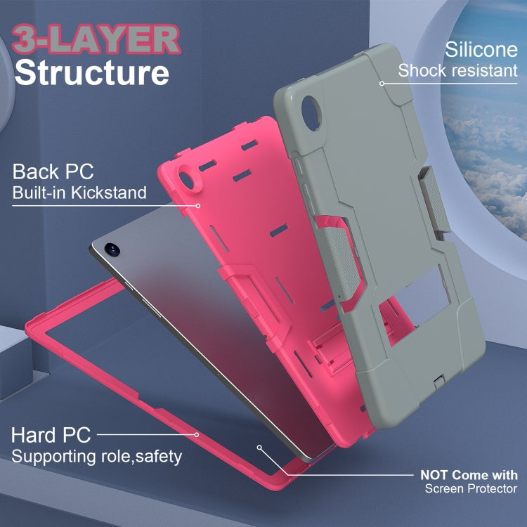 For Samsung Galaxy Tab A9+ Contrast Color Silicone PC Tablet Case with Holder(Grey + Rose Red) - Galaxy Tab A9+ by buy2fix | Online Shopping UK | buy2fix