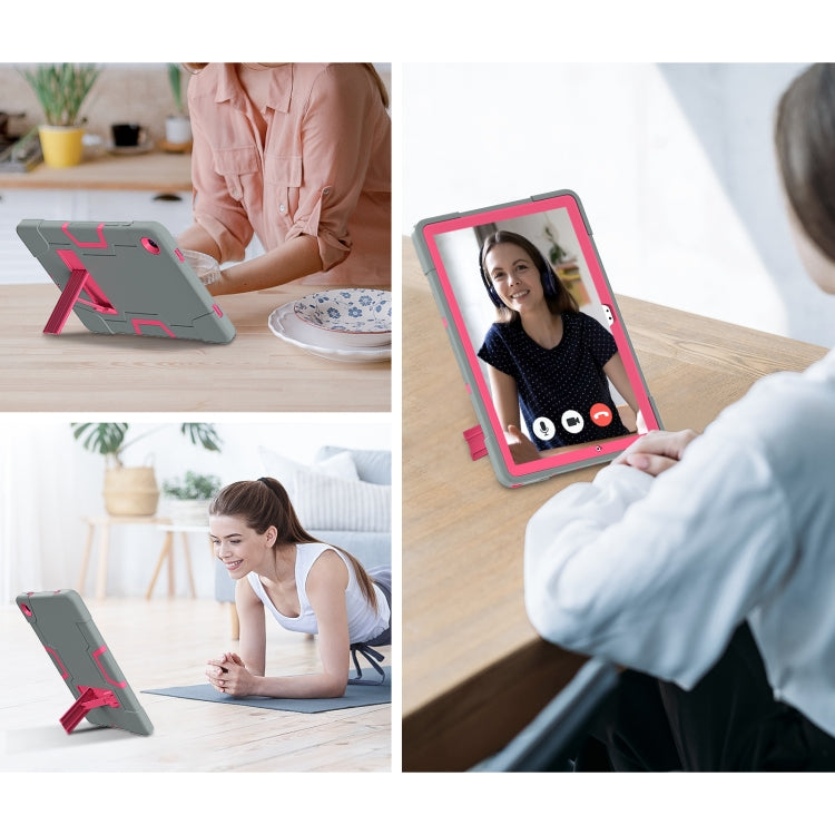 For Samsung Galaxy Tab A9+ Contrast Color Silicone PC Tablet Case with Holder(Grey + Rose Red) - Galaxy Tab A9+ by buy2fix | Online Shopping UK | buy2fix