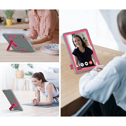 For Samsung Galaxy Tab A9+ Contrast Color Silicone PC Tablet Case with Holder(Grey + Rose Red) - Galaxy Tab A9+ by buy2fix | Online Shopping UK | buy2fix