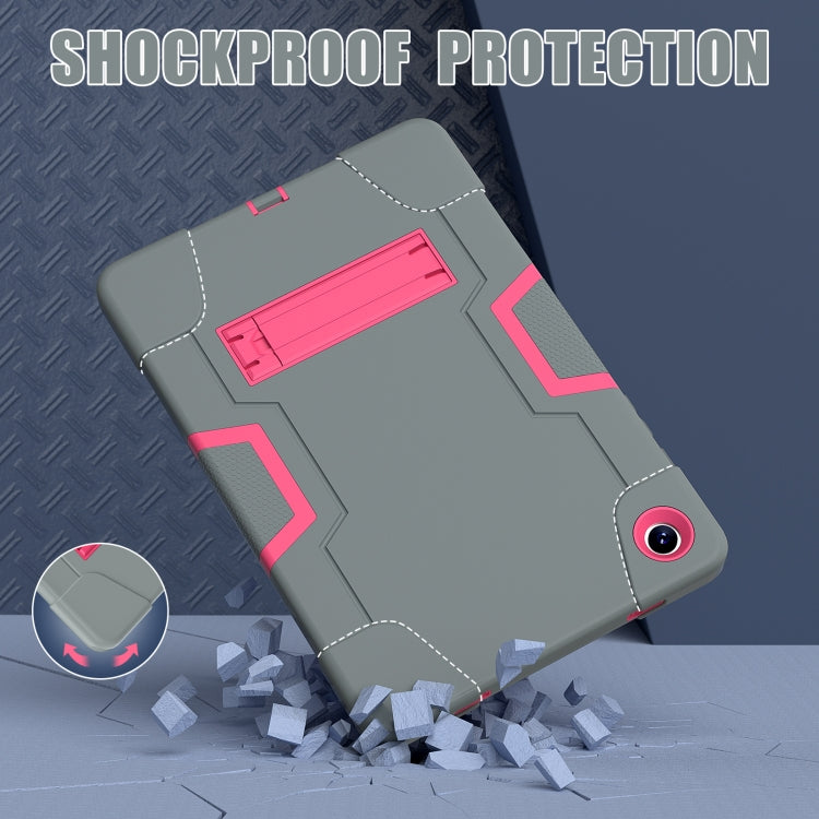 For Samsung Galaxy Tab A9+ Contrast Color Silicone PC Tablet Case with Holder(Grey + Rose Red) - Galaxy Tab A9+ by buy2fix | Online Shopping UK | buy2fix