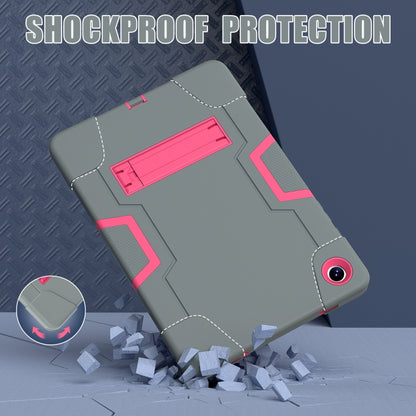 For Samsung Galaxy Tab A9+ Contrast Color Silicone PC Tablet Case with Holder(Grey + Rose Red) - Galaxy Tab A9+ by buy2fix | Online Shopping UK | buy2fix