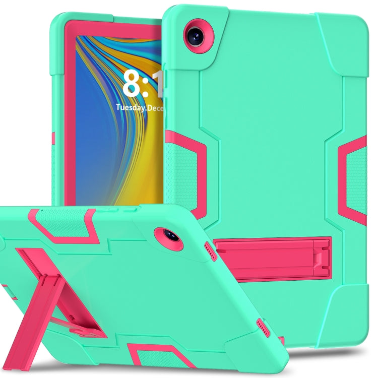 For Samsung Galaxy Tab A9+ Contrast Color Silicone PC Tablet Case with Holder(Mint Green + Rose Red) - Galaxy Tab A9+ by buy2fix | Online Shopping UK | buy2fix