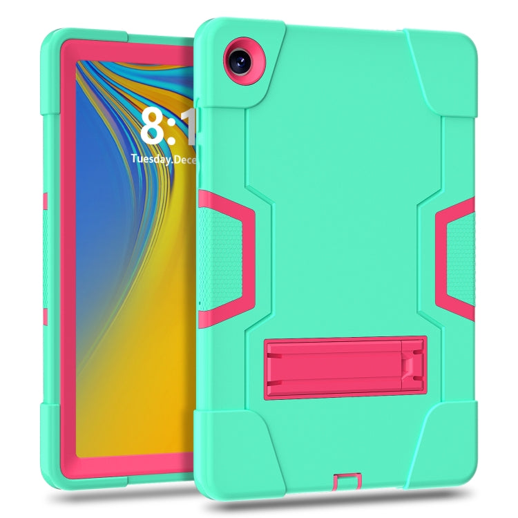 For Samsung Galaxy Tab A9+ Contrast Color Silicone PC Tablet Case with Holder(Mint Green + Rose Red) - Galaxy Tab A9+ by buy2fix | Online Shopping UK | buy2fix