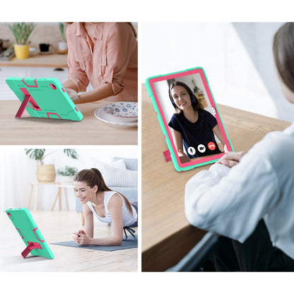 For Samsung Galaxy Tab A9+ Contrast Color Silicone PC Tablet Case with Holder(Mint Green + Rose Red) - Galaxy Tab A9+ by buy2fix | Online Shopping UK | buy2fix