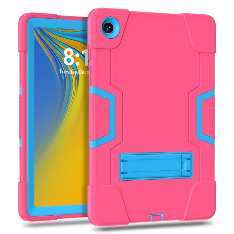 For Samsung Galaxy Tab A9+ Contrast Color Silicone PC Tablet Case with Holder(Rose Red + Blue) - Galaxy Tab A9+ by buy2fix | Online Shopping UK | buy2fix