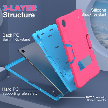 For Samsung Galaxy Tab A9+ Contrast Color Silicone PC Tablet Case with Holder(Rose Red + Blue) - Galaxy Tab A9+ by buy2fix | Online Shopping UK | buy2fix