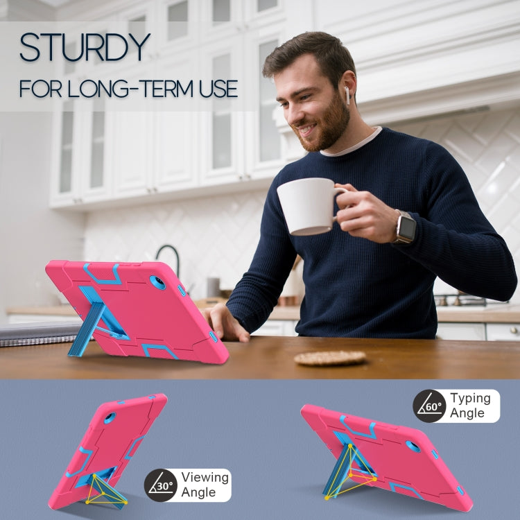 For Samsung Galaxy Tab A9+ Contrast Color Silicone PC Tablet Case with Holder(Rose Red + Blue) - Galaxy Tab A9+ by buy2fix | Online Shopping UK | buy2fix