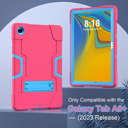 For Samsung Galaxy Tab A9+ Contrast Color Silicone PC Tablet Case with Holder(Rose Red + Blue) - Galaxy Tab A9+ by buy2fix | Online Shopping UK | buy2fix