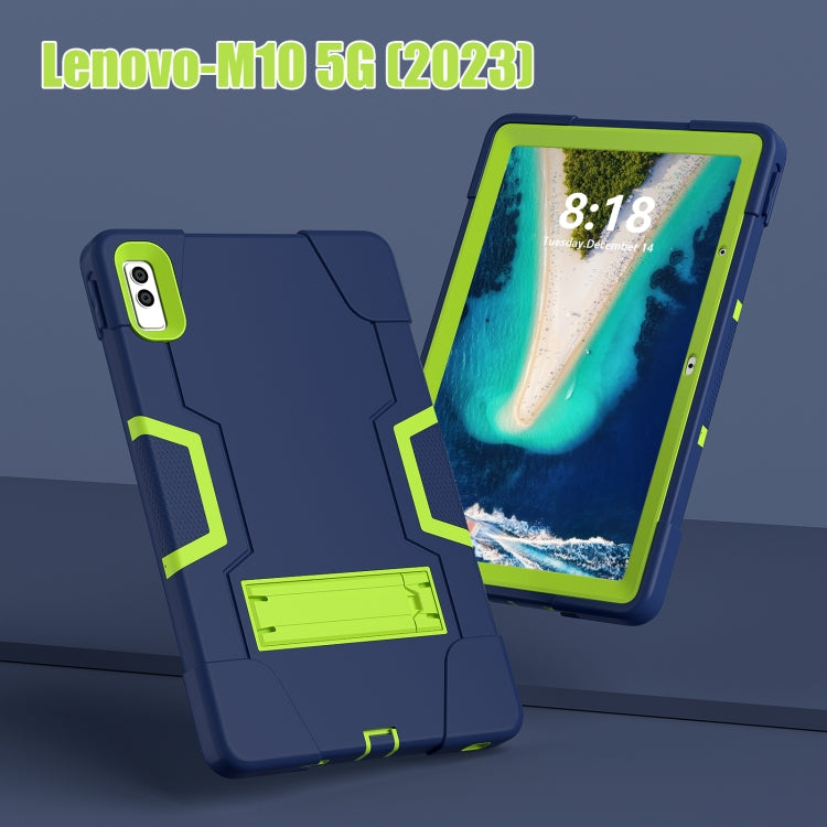 For Lenovo Tab M10 5G 10.6 inch Contrast Color Silicone PC Tablete Case with Holder(Navy Blue + Green) - Lenovo by buy2fix | Online Shopping UK | buy2fix