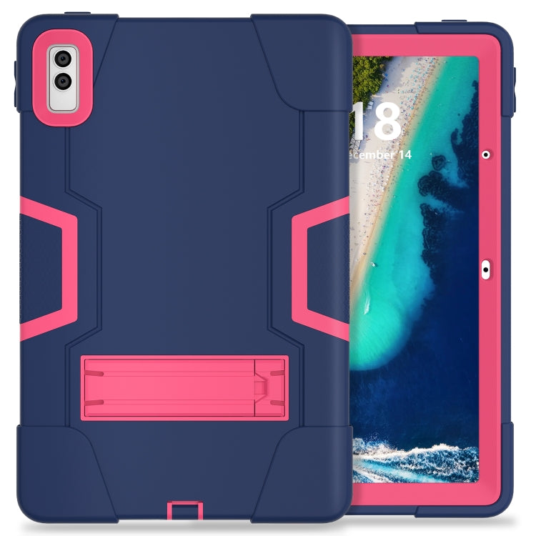 For Lenovo Tab M10 5G 10.6 inch Contrast Color Silicone PC Tablete Case with Holder(Navy Blue + Rose Red) - Lenovo by buy2fix | Online Shopping UK | buy2fix