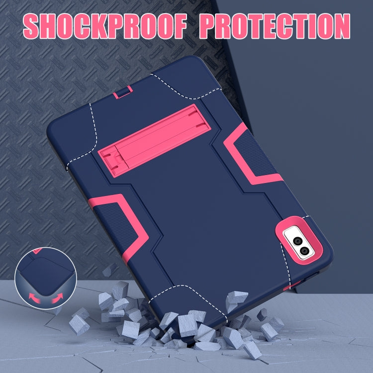 For Lenovo Tab M10 5G 10.6 inch Contrast Color Silicone PC Tablete Case with Holder(Navy Blue + Rose Red) - Lenovo by buy2fix | Online Shopping UK | buy2fix