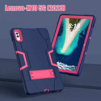 For Lenovo Tab M10 5G 10.6 inch Contrast Color Silicone PC Tablete Case with Holder(Navy Blue + Rose Red) - Lenovo by buy2fix | Online Shopping UK | buy2fix