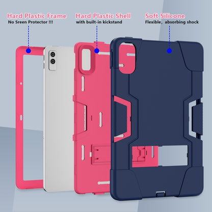 For Lenovo Tab M10 5G 10.6 inch Contrast Color Silicone PC Tablete Case with Holder(Navy Blue + Rose Red) - Lenovo by buy2fix | Online Shopping UK | buy2fix