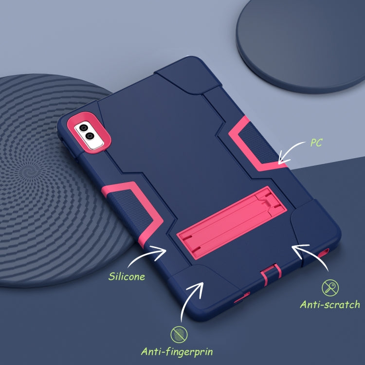 For Lenovo Tab M10 5G 10.6 inch Contrast Color Silicone PC Tablete Case with Holder(Navy Blue + Rose Red) - Lenovo by buy2fix | Online Shopping UK | buy2fix