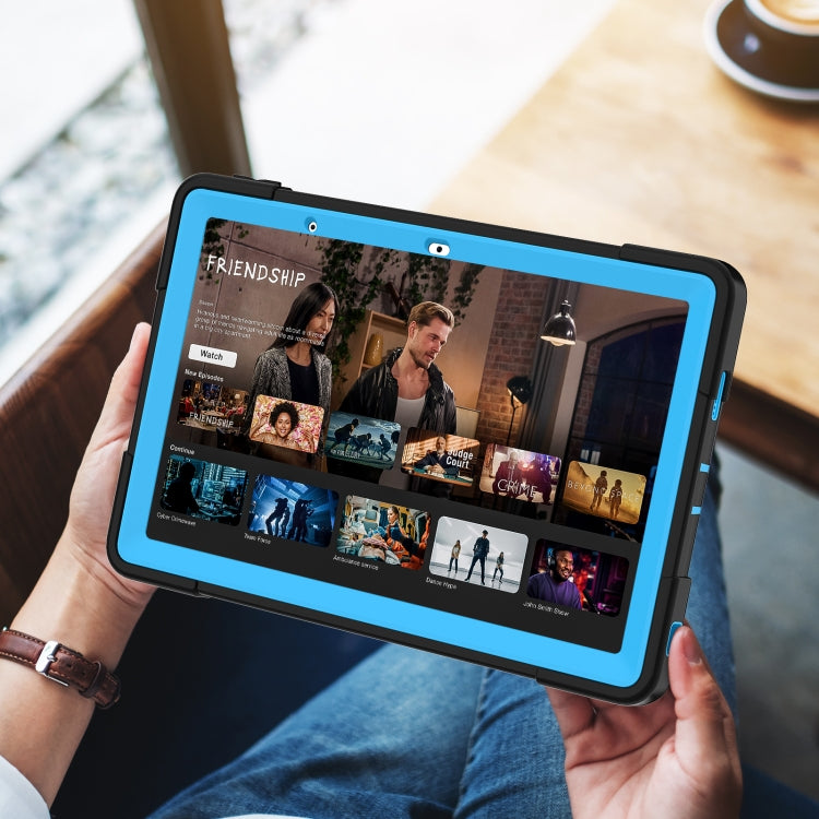 For Lenovo Tab M10 5G 10.6 inch Contrast Color Silicone PC Tablete Case with Holder(Black + Blue) - Lenovo by buy2fix | Online Shopping UK | buy2fix