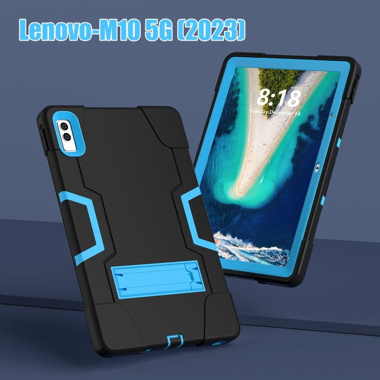 For Lenovo Tab M10 5G 10.6 inch Contrast Color Silicone PC Tablete Case with Holder(Black + Blue) - Lenovo by buy2fix | Online Shopping UK | buy2fix