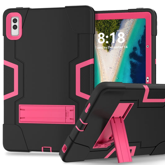 For Lenovo Tab M10 5G 10.6 inch Contrast Color Silicone PC Tablete Case with Holder(Black + Rose Red) - Lenovo by buy2fix | Online Shopping UK | buy2fix
