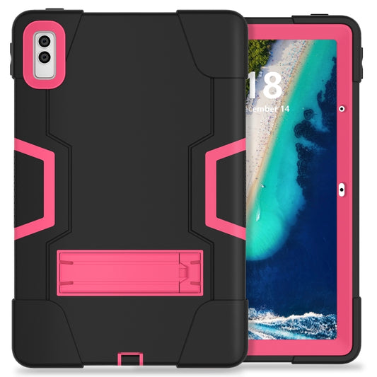 For Lenovo Tab M10 5G 10.6 inch Contrast Color Silicone PC Tablete Case with Holder(Black + Rose Red) - Lenovo by buy2fix | Online Shopping UK | buy2fix