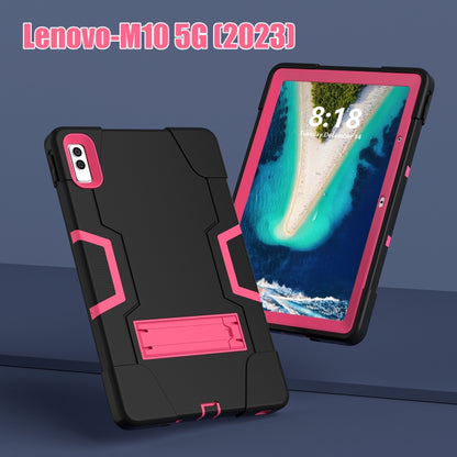 For Lenovo Tab M10 5G 10.6 inch Contrast Color Silicone PC Tablete Case with Holder(Black + Rose Red) - Lenovo by buy2fix | Online Shopping UK | buy2fix