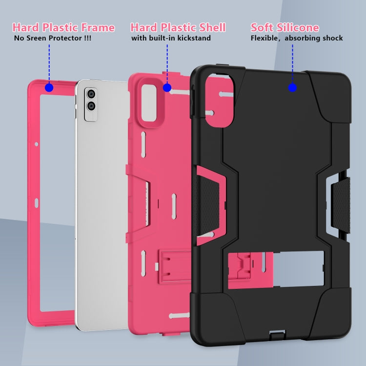 For Lenovo Tab M10 5G 10.6 inch Contrast Color Silicone PC Tablete Case with Holder(Black + Rose Red) - Lenovo by buy2fix | Online Shopping UK | buy2fix