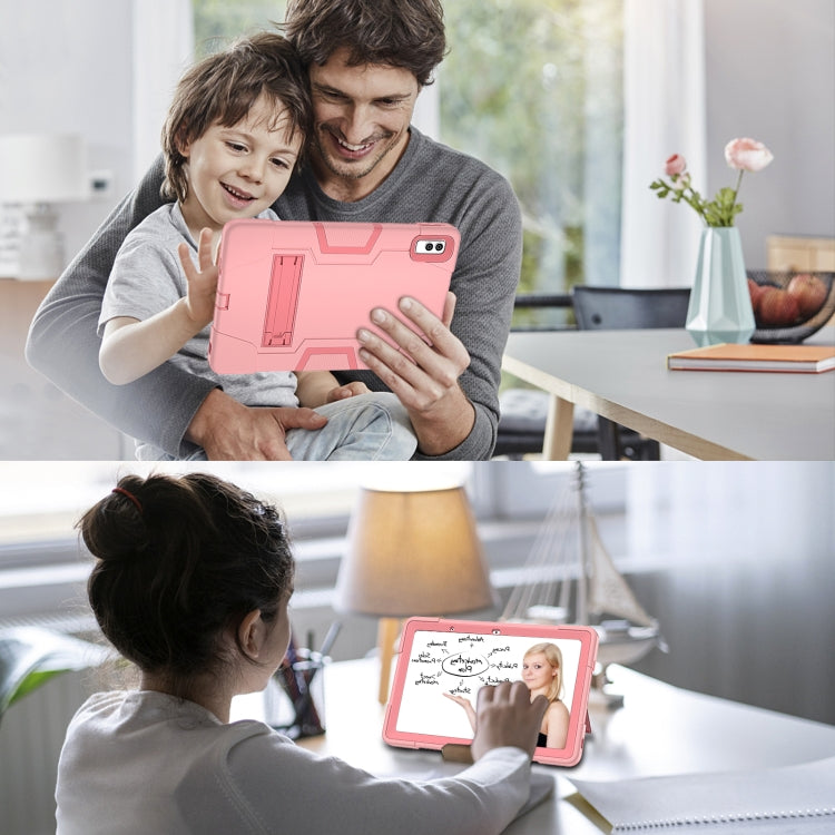 For Lenovo Tab M10 5G 10.6 inch Contrast Color Silicone PC Tablete Case with Holder(Rose Gold) - Lenovo by buy2fix | Online Shopping UK | buy2fix