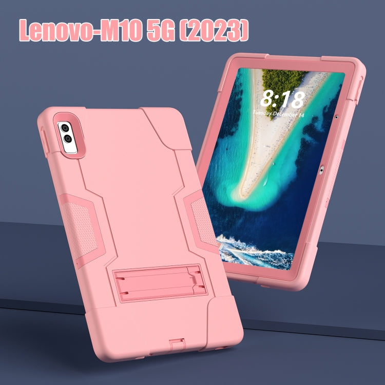 For Lenovo Tab M10 5G 10.6 inch Contrast Color Silicone PC Tablete Case with Holder(Rose Gold) - Lenovo by buy2fix | Online Shopping UK | buy2fix