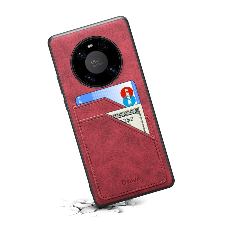 For Huawei Mate 60 Denior PU Dual Card Slot Back Cover Phone Case(Red) - Huawei Cases by Denior | Online Shopping UK | buy2fix