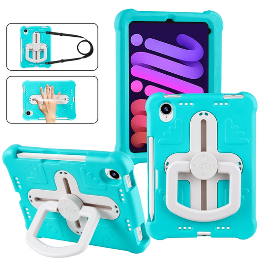 For iPad mini 6 2021 / mini 2024 Shield 360 Rotation Handle EVA Shockproof PC Tablet Case(Mint Green Beige) - iPad mini 6 Cases by buy2fix | Online Shopping UK | buy2fix