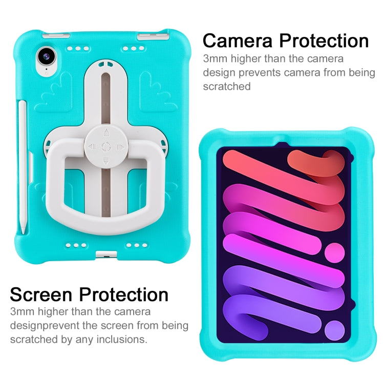 For iPad mini 6 2021 / mini 2024 Shield 360 Rotation Handle EVA Shockproof PC Tablet Case(Mint Green Beige) - iPad mini 6 Cases by buy2fix | Online Shopping UK | buy2fix