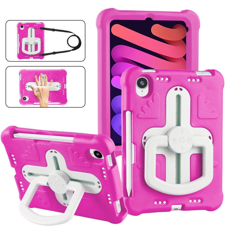 For iPad mini 6 2021 / mini 2024 Shield 360 Rotation Handle EVA Shockproof PC Tablet Case(Rose Red Beige) - iPad mini 6 Cases by buy2fix | Online Shopping UK | buy2fix