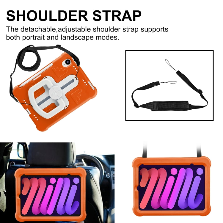 For iPad mini 6 2021 / mini 2024 Shield 360 Rotation Handle EVA Shockproof PC Tablet Case(Orange Beige) - iPad mini 6 Cases by buy2fix | Online Shopping UK | buy2fix
