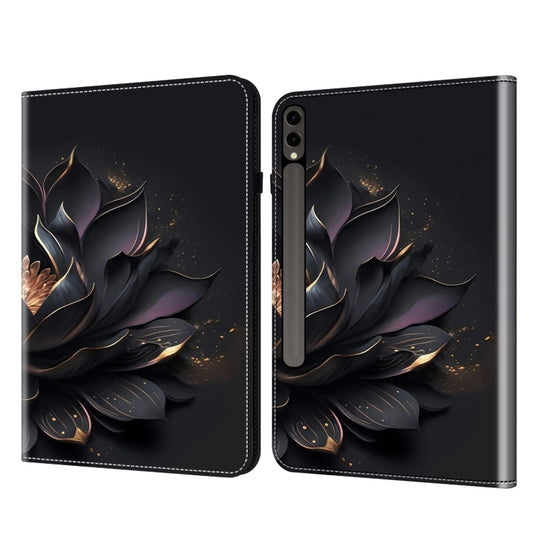 For Samsung Galaxy Tab S7 / S8 / S9 Crystal Texture Painted Leather Tablet Case(Purple Lotus)