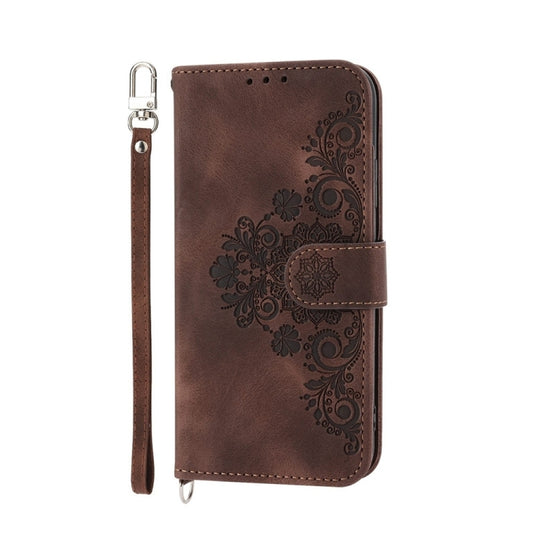 For Motorola Moto G Stylus 5G 2024 Skin Feel Flowers Embossed Wallet Leather Phone Case(Brown) by buy2fix