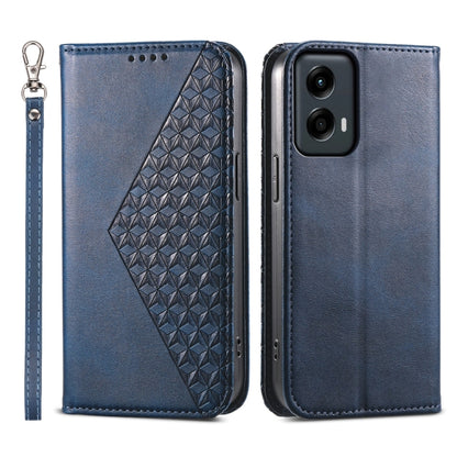 For Motorola Moto G Stylus 5G 2024 Cubic Grid Calf Texture Magnetic Leather Phone Case(Blue) - Motorola Cases by buy2fix | Online Shopping UK | buy2fix