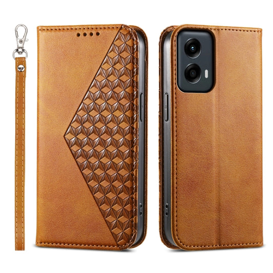 For Motorola Moto G Stylus 5G 2024 Cubic Grid Calf Texture Magnetic Leather Phone Case(Yellow) - Motorola Cases by buy2fix | Online Shopping UK | buy2fix