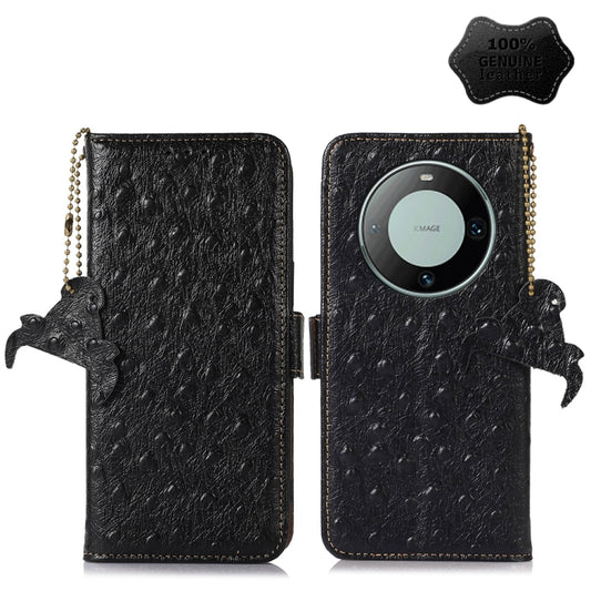 For Huawei Mate 60 Pro Ostrich Pattern Genuine Leather RFID Phone Case(Black) - Huawei Cases by buy2fix | Online Shopping UK | buy2fix