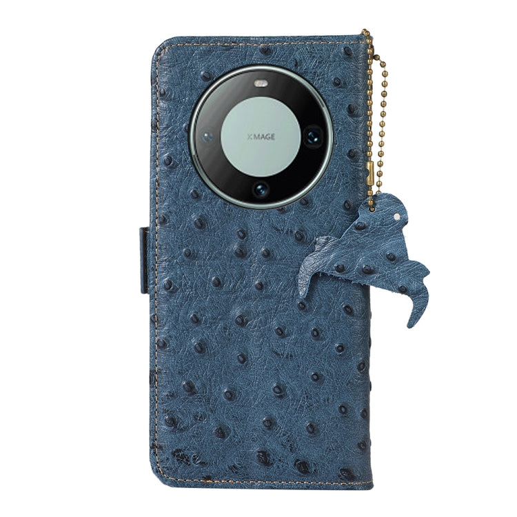 For Huawei Mate 60 Pro Ostrich Pattern Genuine Leather RFID Phone Case(Blue) - Huawei Cases by buy2fix | Online Shopping UK | buy2fix