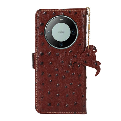 For Huawei Mate 60 Pro Ostrich Pattern Genuine Leather RFID Phone Case(Coffee) - Huawei Cases by buy2fix | Online Shopping UK | buy2fix